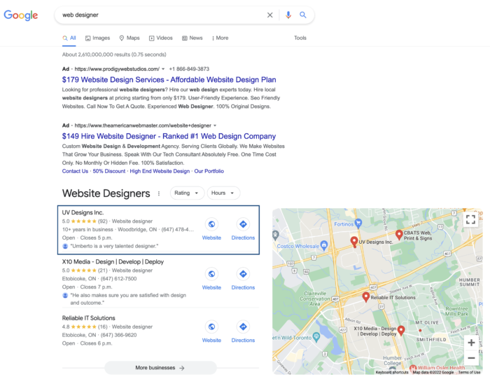 Web results for the Google Search 'web designer'