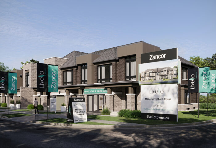 sales office exterior and signage design with renderings