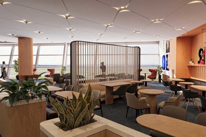 3d rendering of capital one lounge in dallas