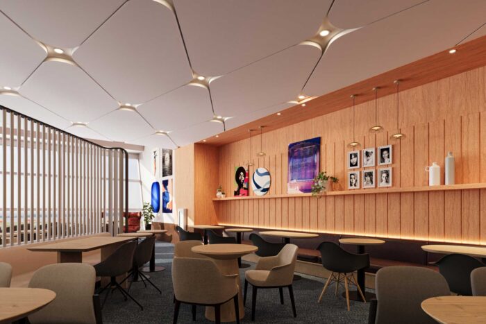 3d rendering of capital one lounge in dallas