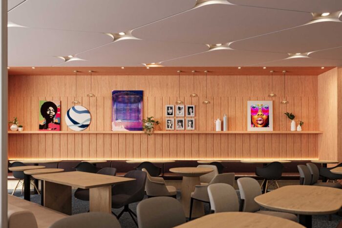 3d rendering of capital one lounge in dallas