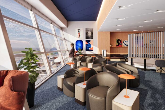 3d rendering of capital one lounge in dallas